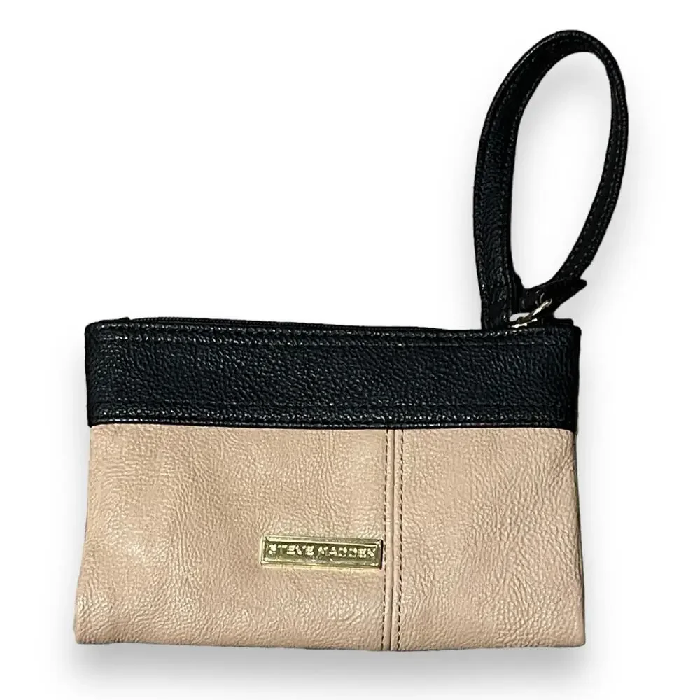 Steve Madden Double Zip Wristlet Clutch Tan Black Yellow